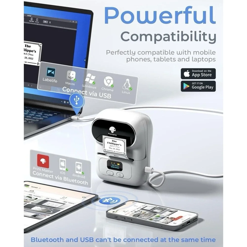 Phomemo M110 Label Makers - Barcode Thermal‎ Bluetooth Label Printer In White